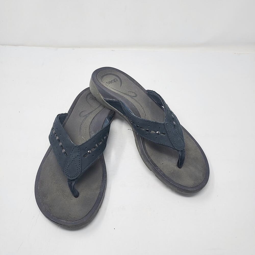 Oboe Black Wide Strap Stud Thong Flip Flop Sandals Size 8